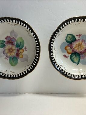 Vintage Porcelain Floral Serving Bowls (2) Gold-Trimmed Edge - Occupied Japan
